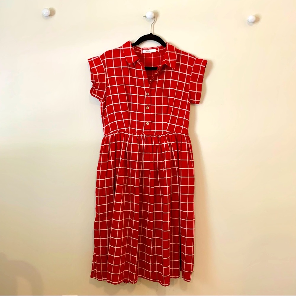 BRAND NEW Red and White Windowpane Plaid Dress